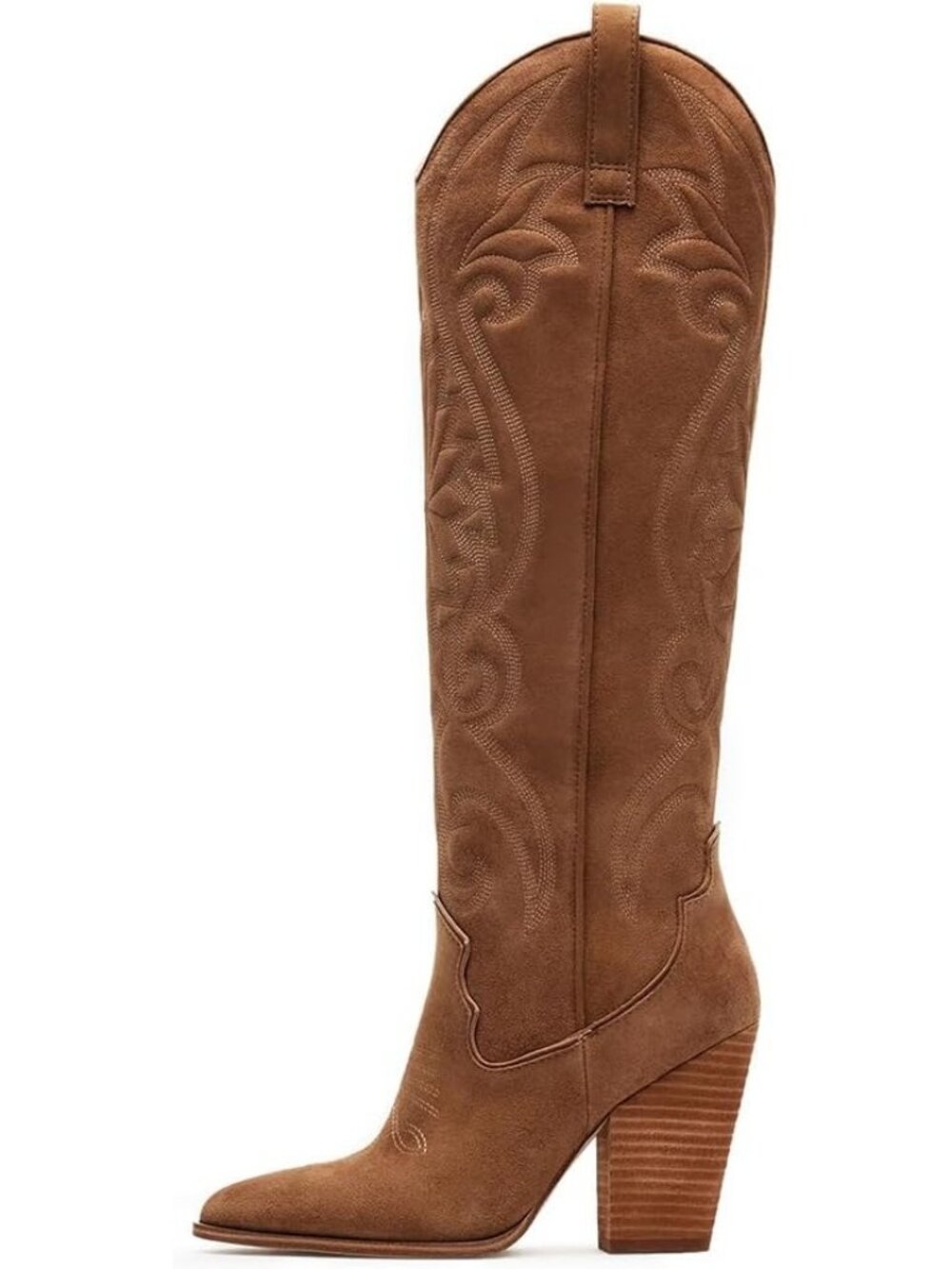 Women' Brown Leather Pull-on Pointed Toe Western Cowboy Cowgirl Knee High Boots